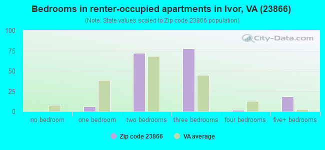 Bedrooms in renter-occupied apartments in Ivor, VA (23866) 