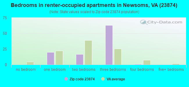 Bedrooms in renter-occupied apartments in Newsoms, VA (23874) 