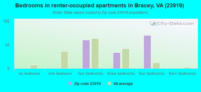 Bedrooms in renter-occupied apartments in Bracey, VA (23919) 
