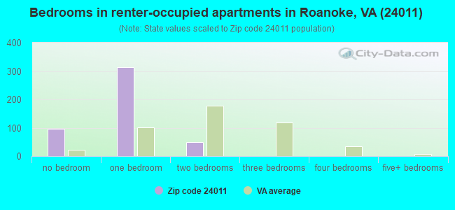 Bedrooms in renter-occupied apartments in Roanoke, VA (24011) 