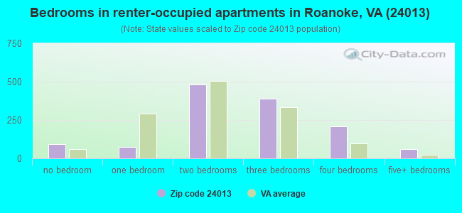 Bedrooms in renter-occupied apartments in Roanoke, VA (24013) 