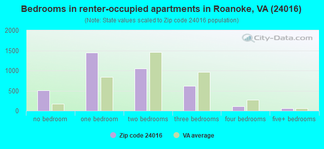 Bedrooms in renter-occupied apartments in Roanoke, VA (24016) 