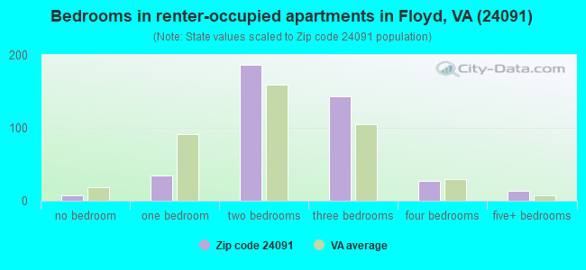 Bedrooms in renter-occupied apartments in Floyd, VA (24091) 