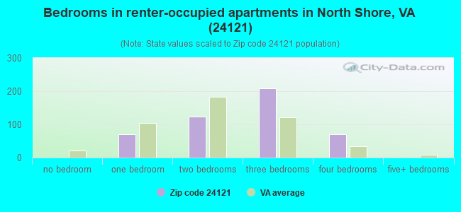 Bedrooms in renter-occupied apartments in North Shore, VA (24121) 
