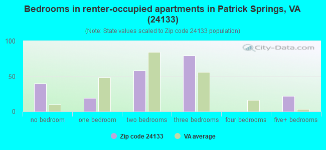 Bedrooms in renter-occupied apartments in Patrick Springs, VA (24133) 