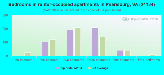 Bedrooms in renter-occupied apartments in Pearisburg, VA (24134) 