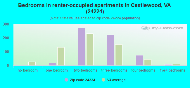 Bedrooms in renter-occupied apartments in Castlewood, VA (24224) 