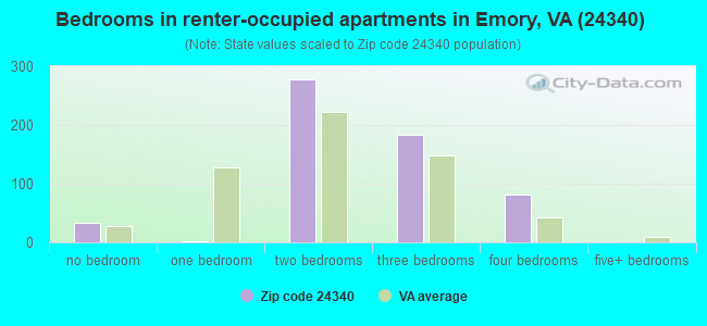 Bedrooms in renter-occupied apartments in Emory, VA (24340) 