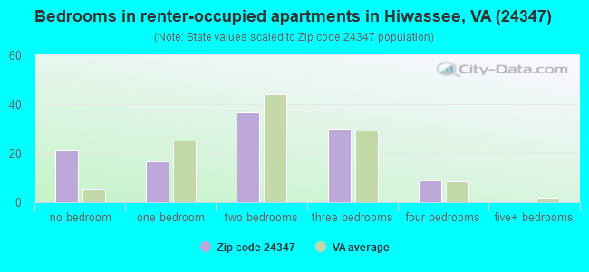 Bedrooms in renter-occupied apartments in Hiwassee, VA (24347) 