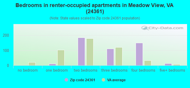 Bedrooms in renter-occupied apartments in Meadow View, VA (24361) 