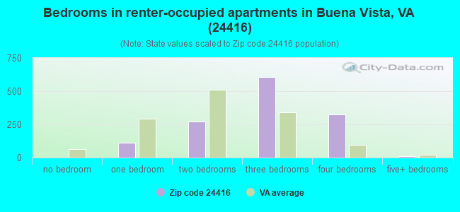 Bedrooms in renter-occupied apartments in Buena Vista, VA (24416) 