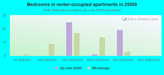 Bedrooms in renter-occupied apartments in 25009 