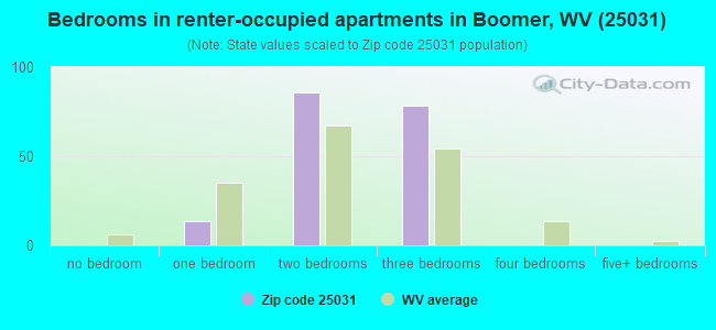 Bedrooms in renter-occupied apartments in Boomer, WV (25031) 