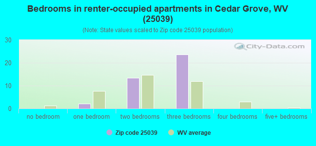 Bedrooms in renter-occupied apartments in Cedar Grove, WV (25039) 