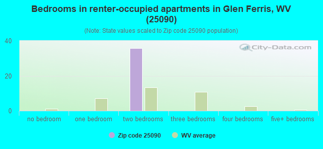Bedrooms in renter-occupied apartments in Glen Ferris, WV (25090) 