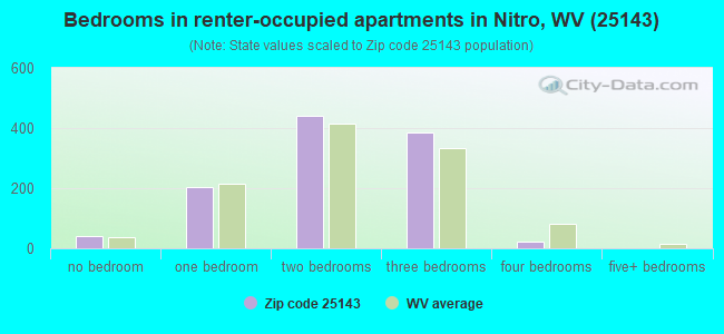 Bedrooms in renter-occupied apartments in Nitro, WV (25143) 