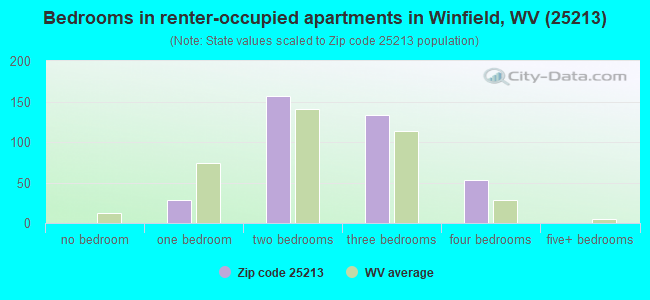 Bedrooms in renter-occupied apartments in Winfield, WV (25213) 