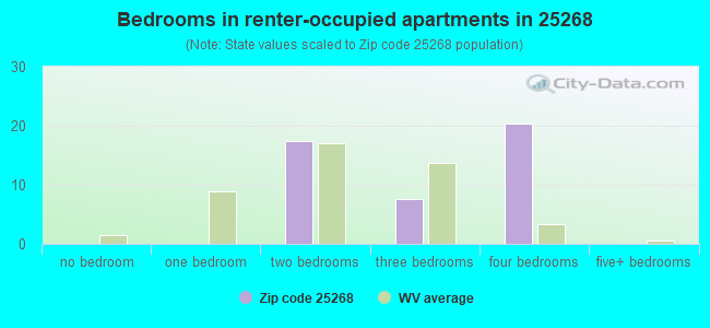Bedrooms in renter-occupied apartments in 25268 