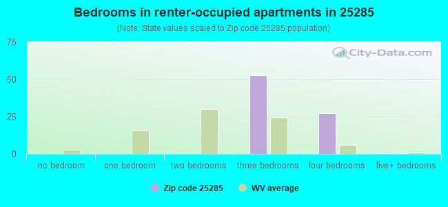 Bedrooms in renter-occupied apartments in 25285 