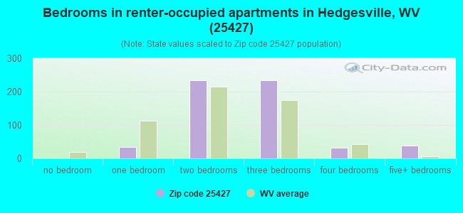 Bedrooms in renter-occupied apartments in Hedgesville, WV (25427) 