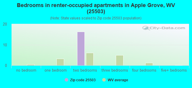 Bedrooms in renter-occupied apartments in Apple Grove, WV (25503) 