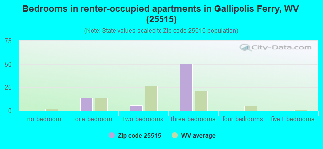 Bedrooms in renter-occupied apartments in Gallipolis Ferry, WV (25515) 