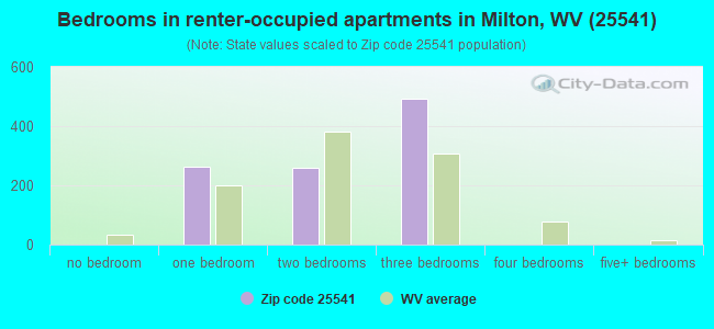 Bedrooms in renter-occupied apartments in Milton, WV (25541) 