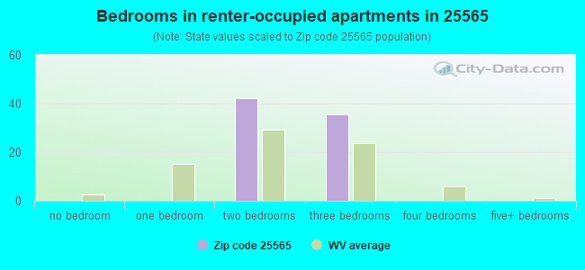 Bedrooms in renter-occupied apartments in 25565 