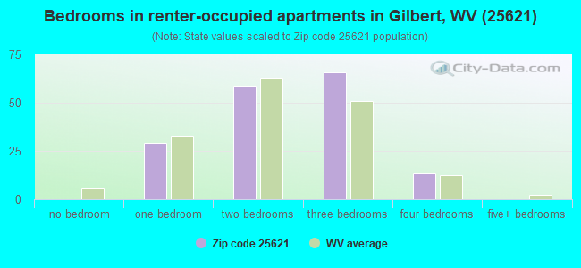 Bedrooms in renter-occupied apartments in Gilbert, WV (25621) 