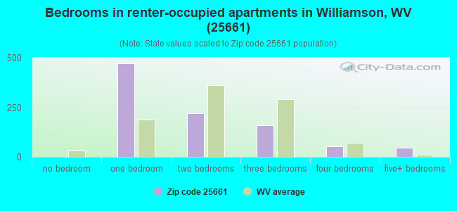 Bedrooms in renter-occupied apartments in Williamson, WV (25661) 