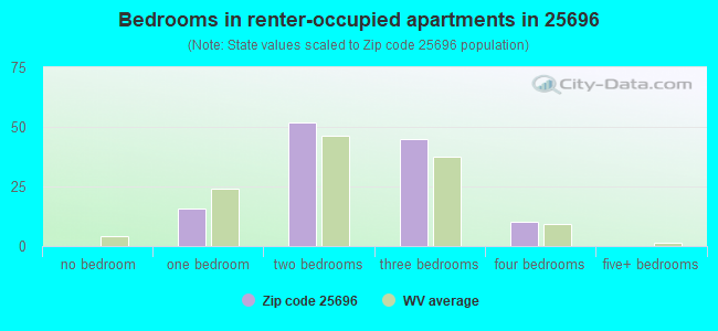 Bedrooms in renter-occupied apartments in 25696 