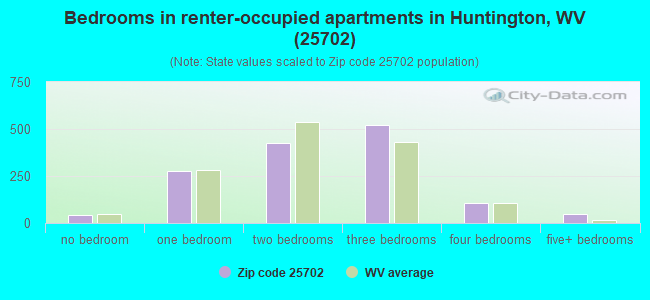Bedrooms in renter-occupied apartments in Huntington, WV (25702) 