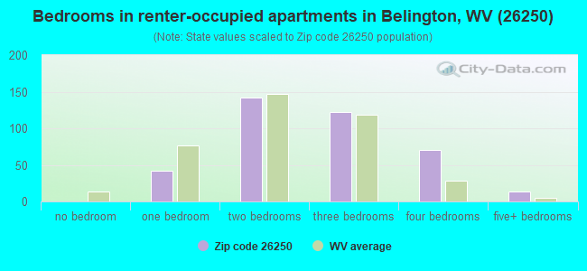 Bedrooms in renter-occupied apartments in Belington, WV (26250) 