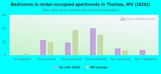 Bedrooms in renter-occupied apartments in Thomas, WV (26292) 