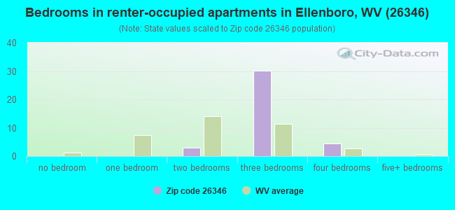 Bedrooms in renter-occupied apartments in Ellenboro, WV (26346) 