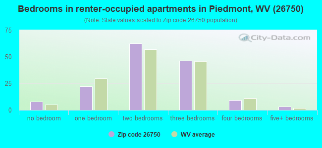 Bedrooms in renter-occupied apartments in Piedmont, WV (26750) 