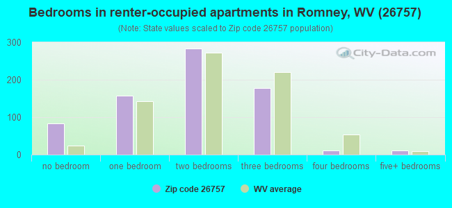 Bedrooms in renter-occupied apartments in Romney, WV (26757) 