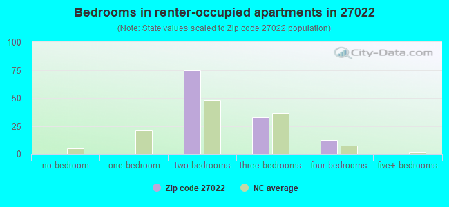 Bedrooms in renter-occupied apartments in 27022 