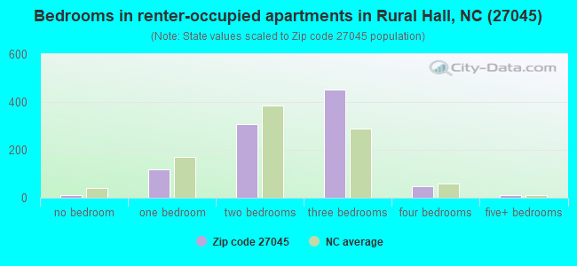 Bedrooms in renter-occupied apartments in Rural Hall, NC (27045) 