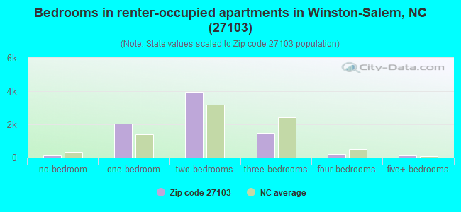 Bedrooms in renter-occupied apartments in Winston-Salem, NC (27103) 