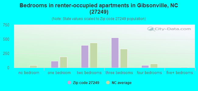Bedrooms in renter-occupied apartments in Gibsonville, NC (27249) 