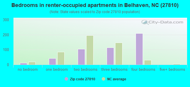 Bedrooms in renter-occupied apartments in Belhaven, NC (27810) 