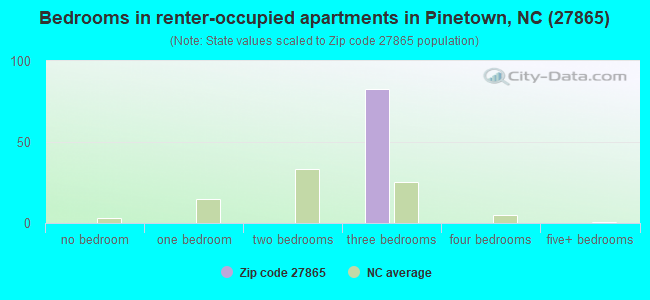 Bedrooms in renter-occupied apartments in Pinetown, NC (27865) 