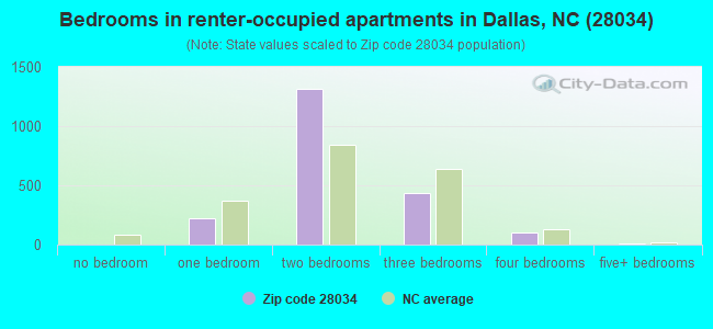 Bedrooms in renter-occupied apartments in Dallas, NC (28034) 