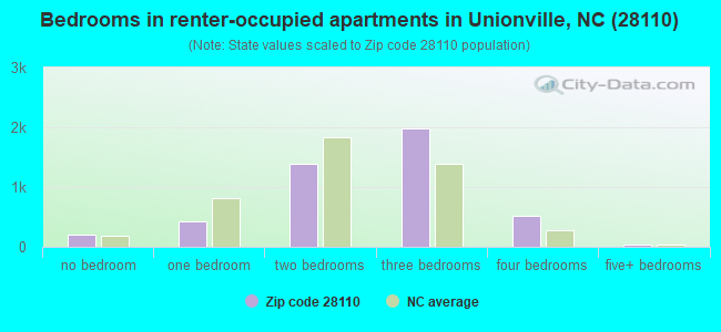 Bedrooms in renter-occupied apartments in Unionville, NC (28110) 