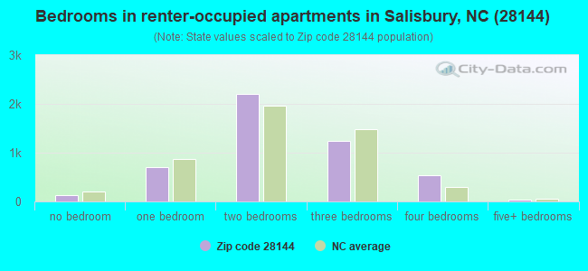 Bedrooms in renter-occupied apartments in Salisbury, NC (28144) 