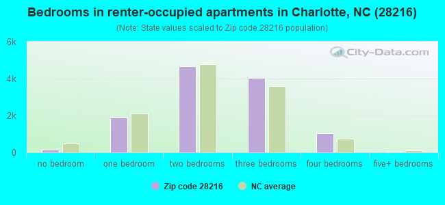 Bedrooms in renter-occupied apartments in Charlotte, NC (28216) 