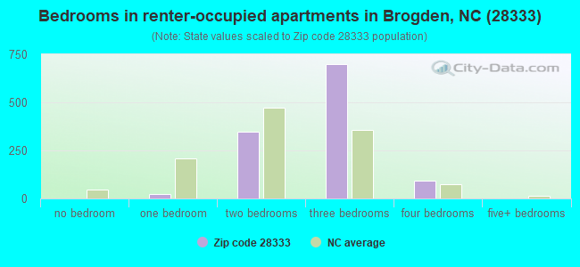 Bedrooms in renter-occupied apartments in Brogden, NC (28333) 
