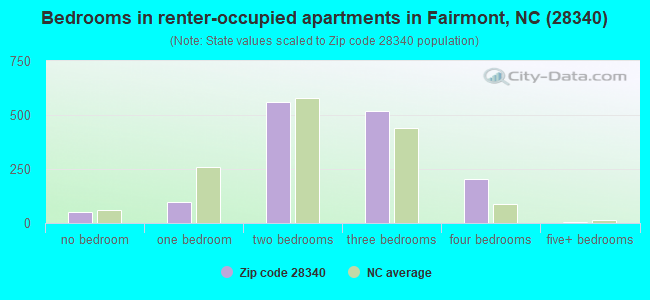 Bedrooms in renter-occupied apartments in Fairmont, NC (28340) 