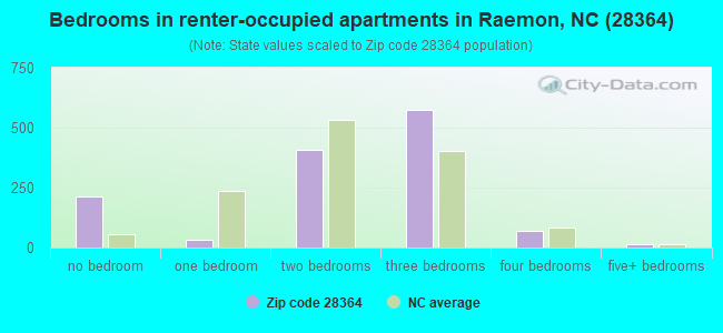 Bedrooms in renter-occupied apartments in Raemon, NC (28364) 